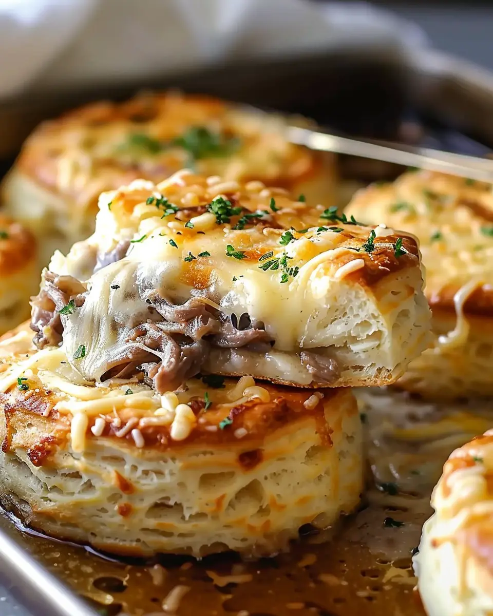 Baked French Dip Biscuits: Easy Turkey Bacon &amp; Chicken Ham Delight