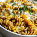 Loaded Cheddar Ranch Beef and Sweet Corn Rotini Bake