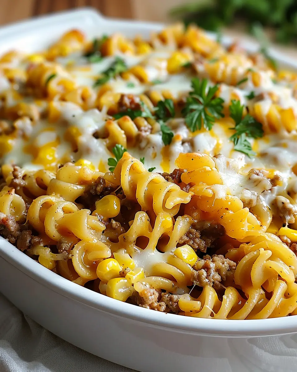 Loaded Cheddar Ranch Beef and Sweet Corn Rotini Bake: Easy Comfort Food Delight