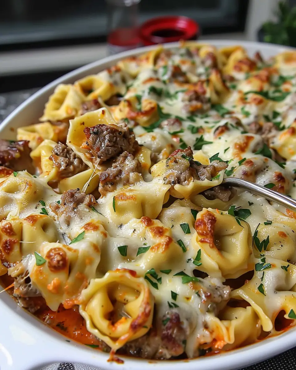 Golden Cheese Steak Tortellini Casserole: A Comforting Delight
