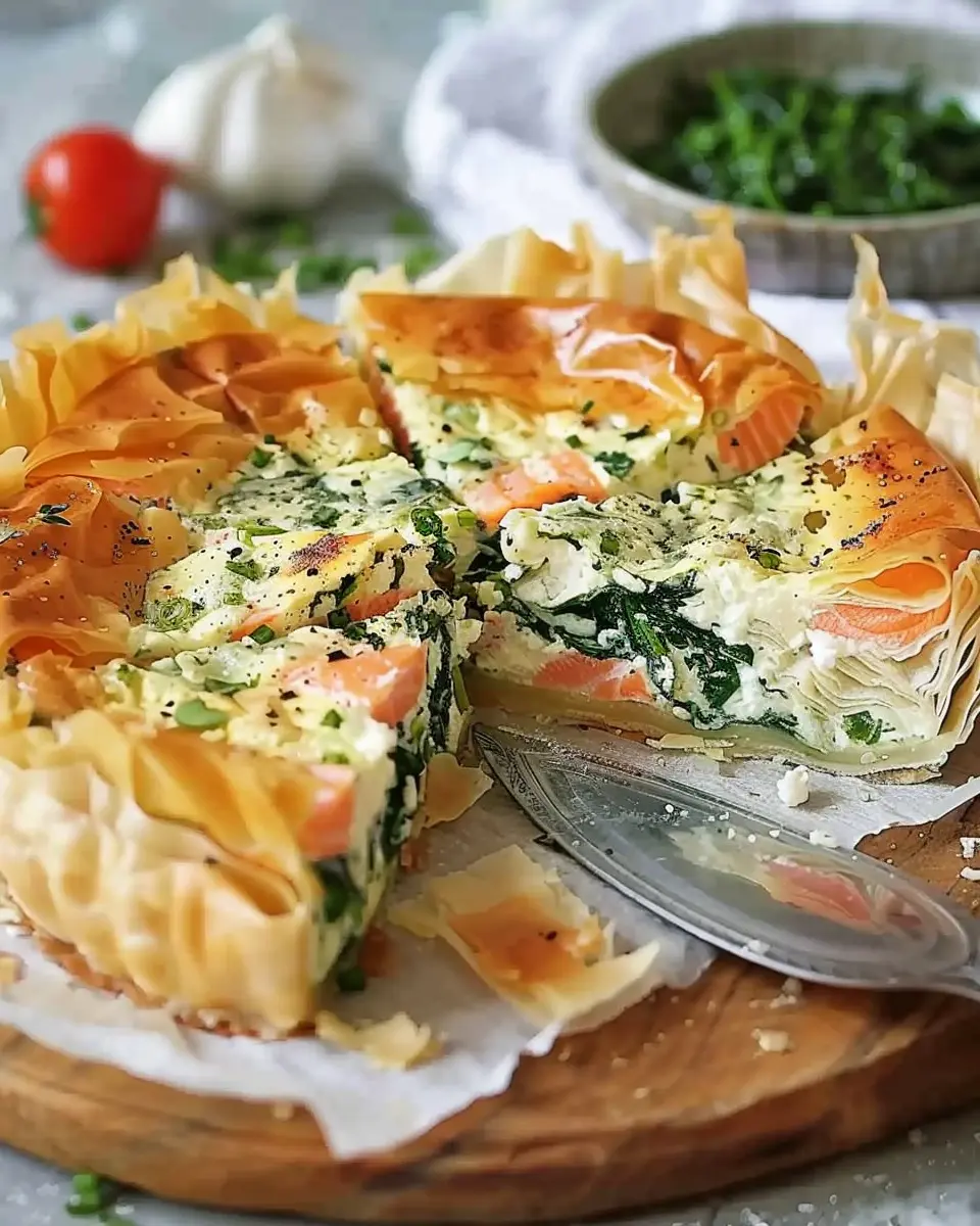 Salmon and spinach filo cottage cheese quiche: Easy and Delicious