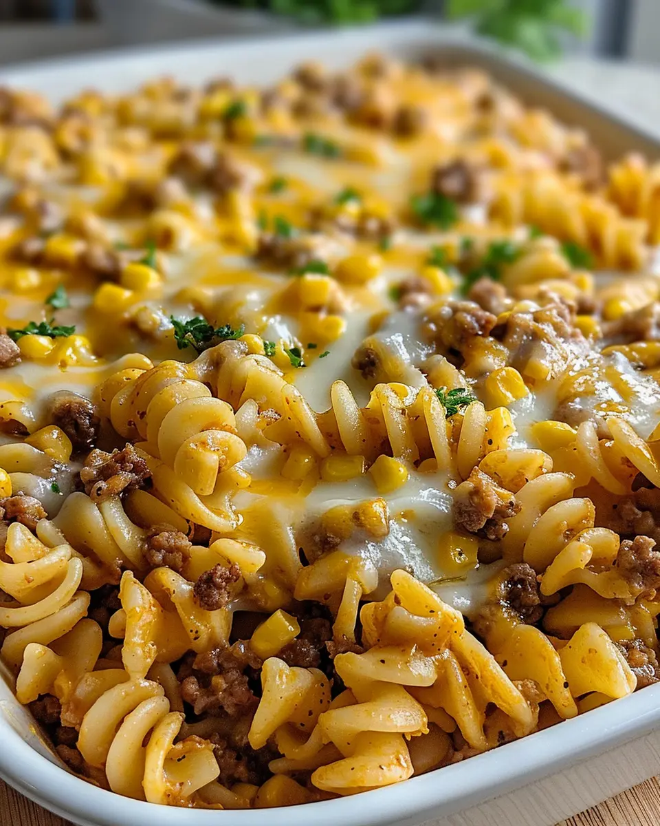 Loaded Cheddar Ranch Beef and Sweet Corn Rotini Bake: An Easy Family Favorite