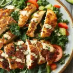 Cumin-crusted chicken with kale salad and hummus dressing