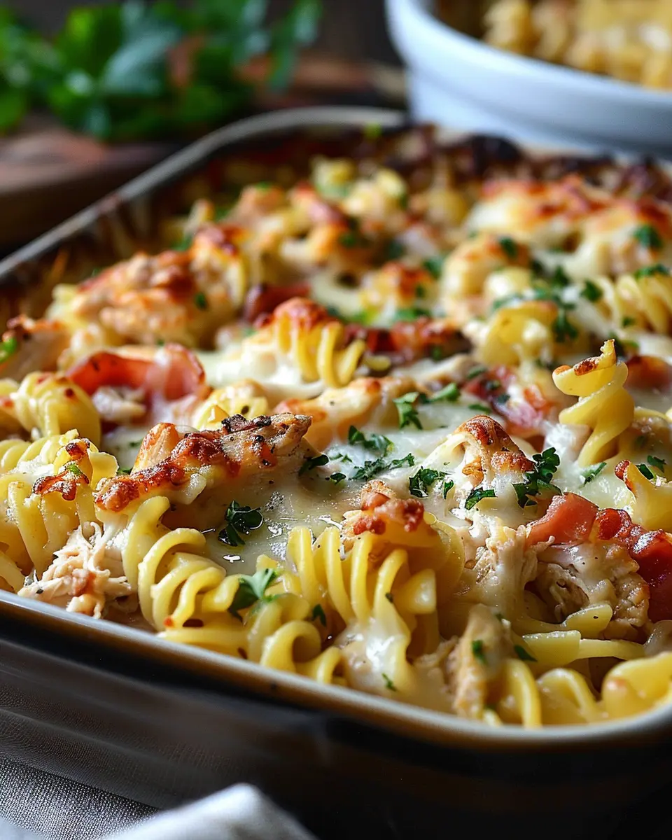 Crazy Good Chicken Pasta Casserole with Turkey Bacon Twist