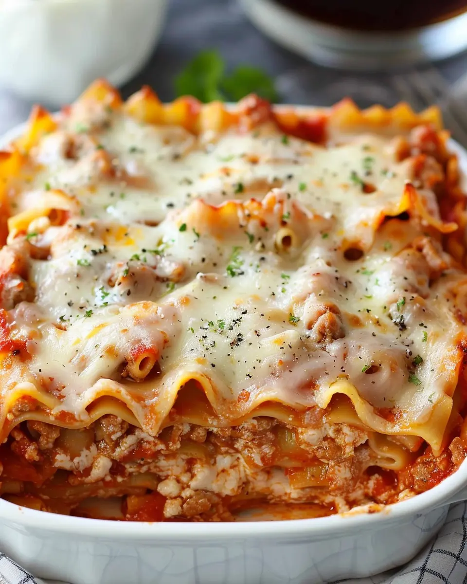 Easy Bow Tie Pasta Lasagna with Turkey Bacon and Chicken Ham