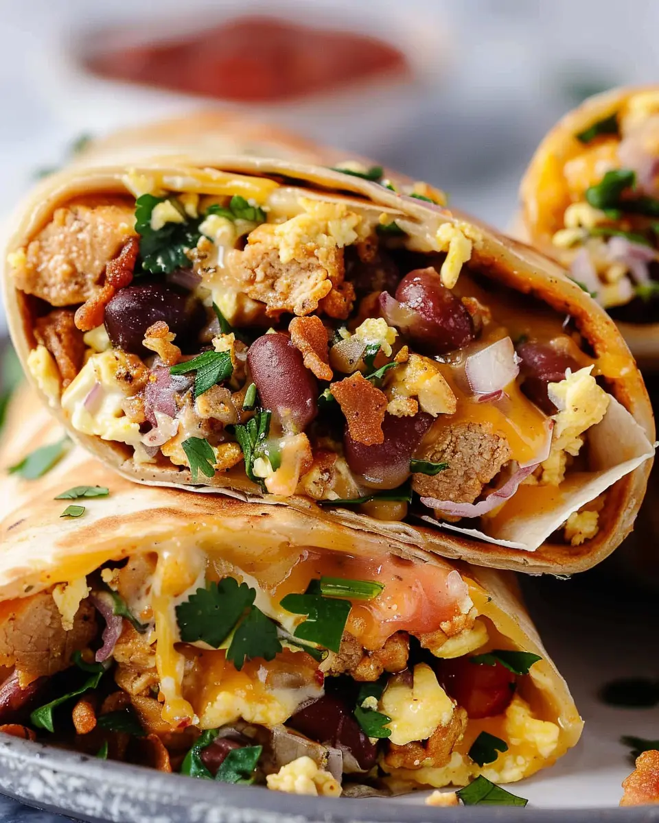 High-Protein Breakfast Burrito with Turkey Bacon and Chicken Ham